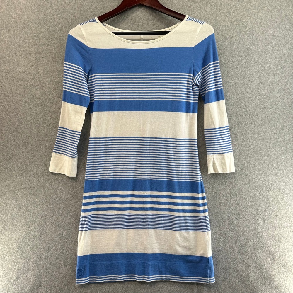 Lilly Pulitzer Striped Pima Cotton Dress Blue White 3/4 Sleeve Nautical Size XXS